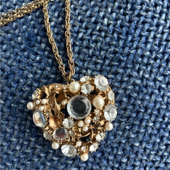 Vintage heart and rhinestone necklace - Picture 3 of 3